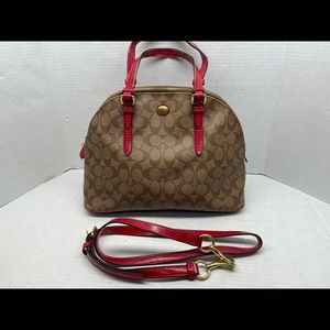 Coach monogrammed brown satchel purse medium